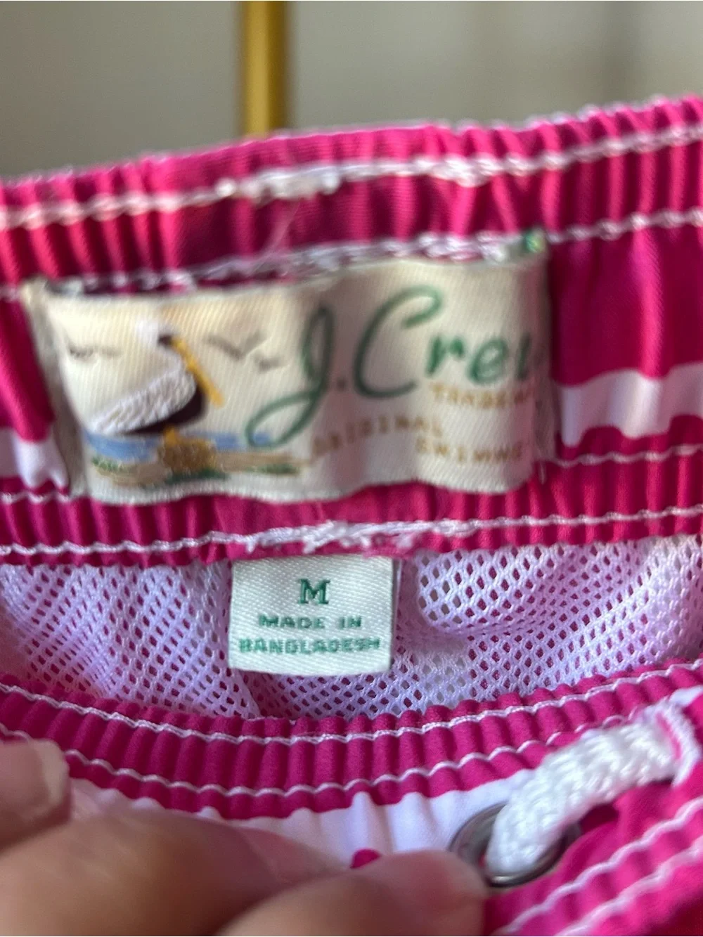 J. Crew summer Pink and White Striped Men's Swim built in brief size M